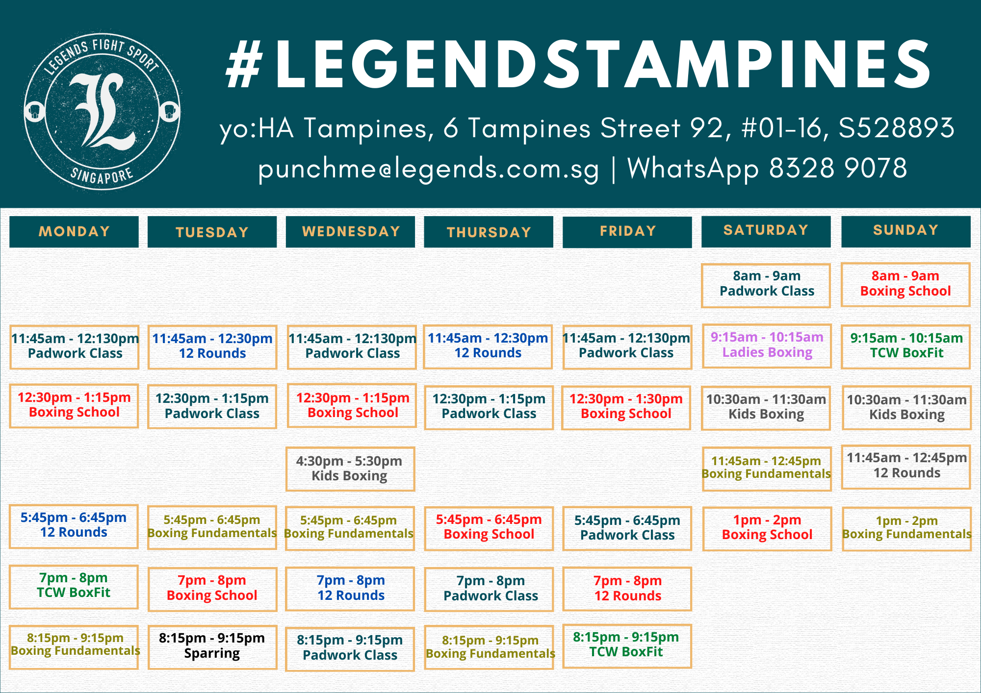Legends Tampines Schedule